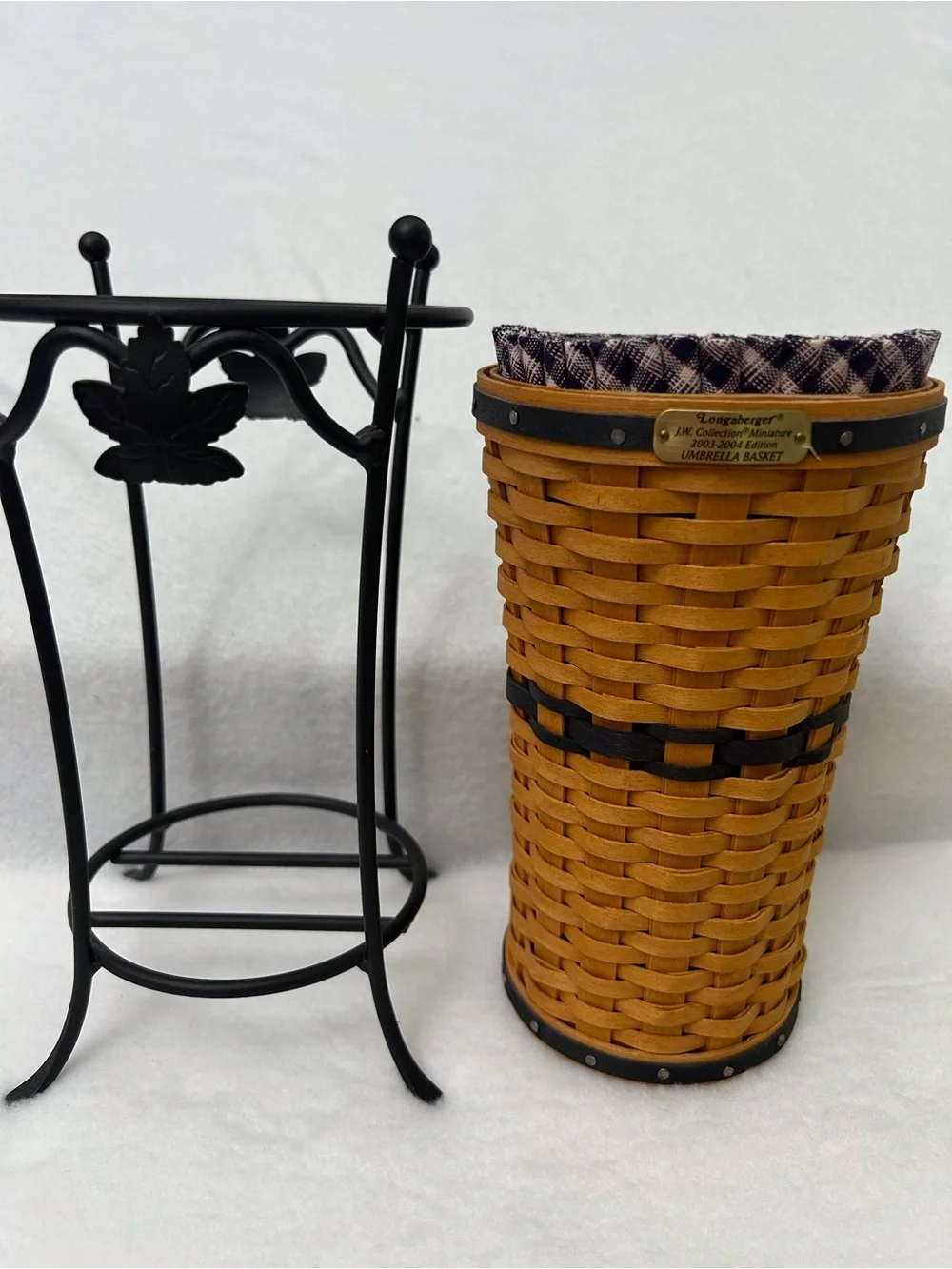 Longaberger Honey Oak Woven Umbrella Stand with Black Metal Frame